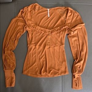 Free People Long Sleeve Solid Top Copper
